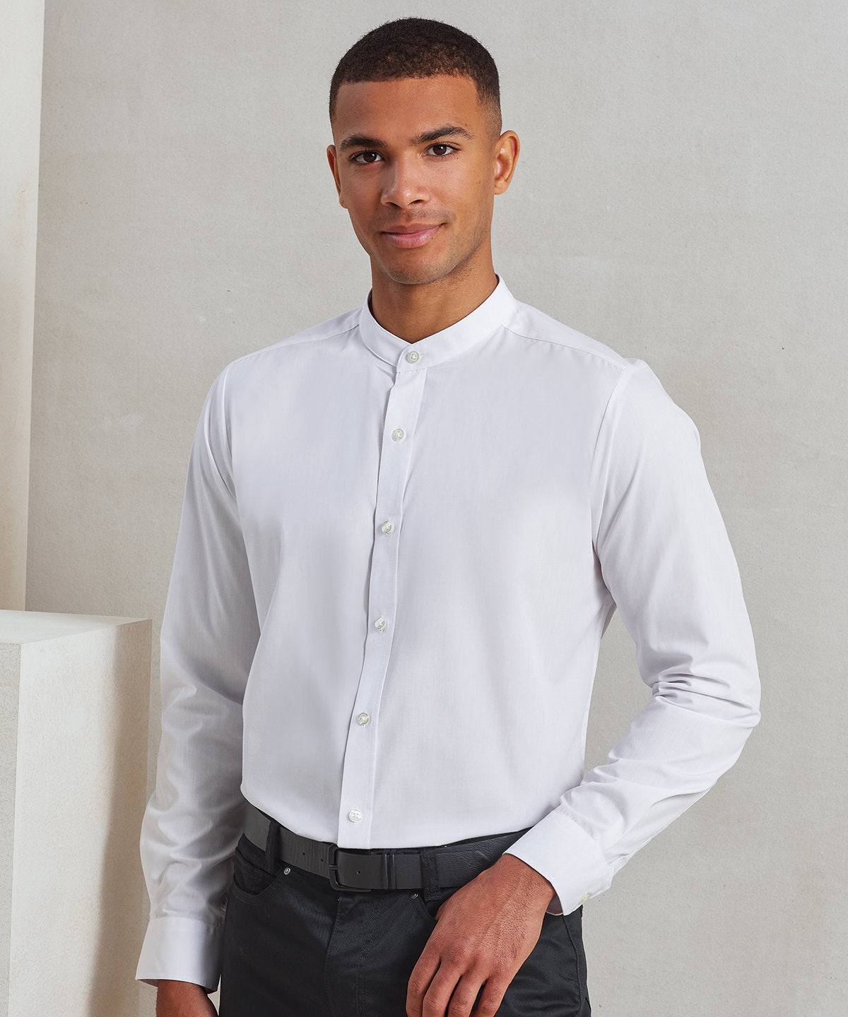 Banded collar grandad long sleeve shirt