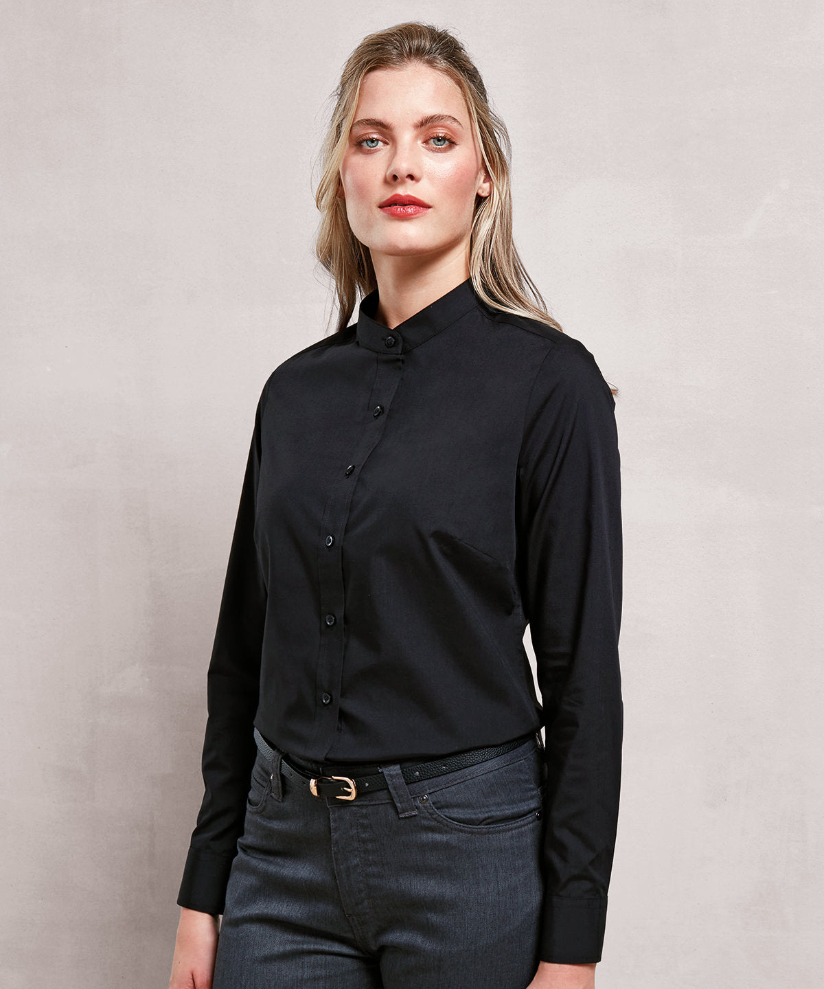 Women's banded collar 'grandad' shirt