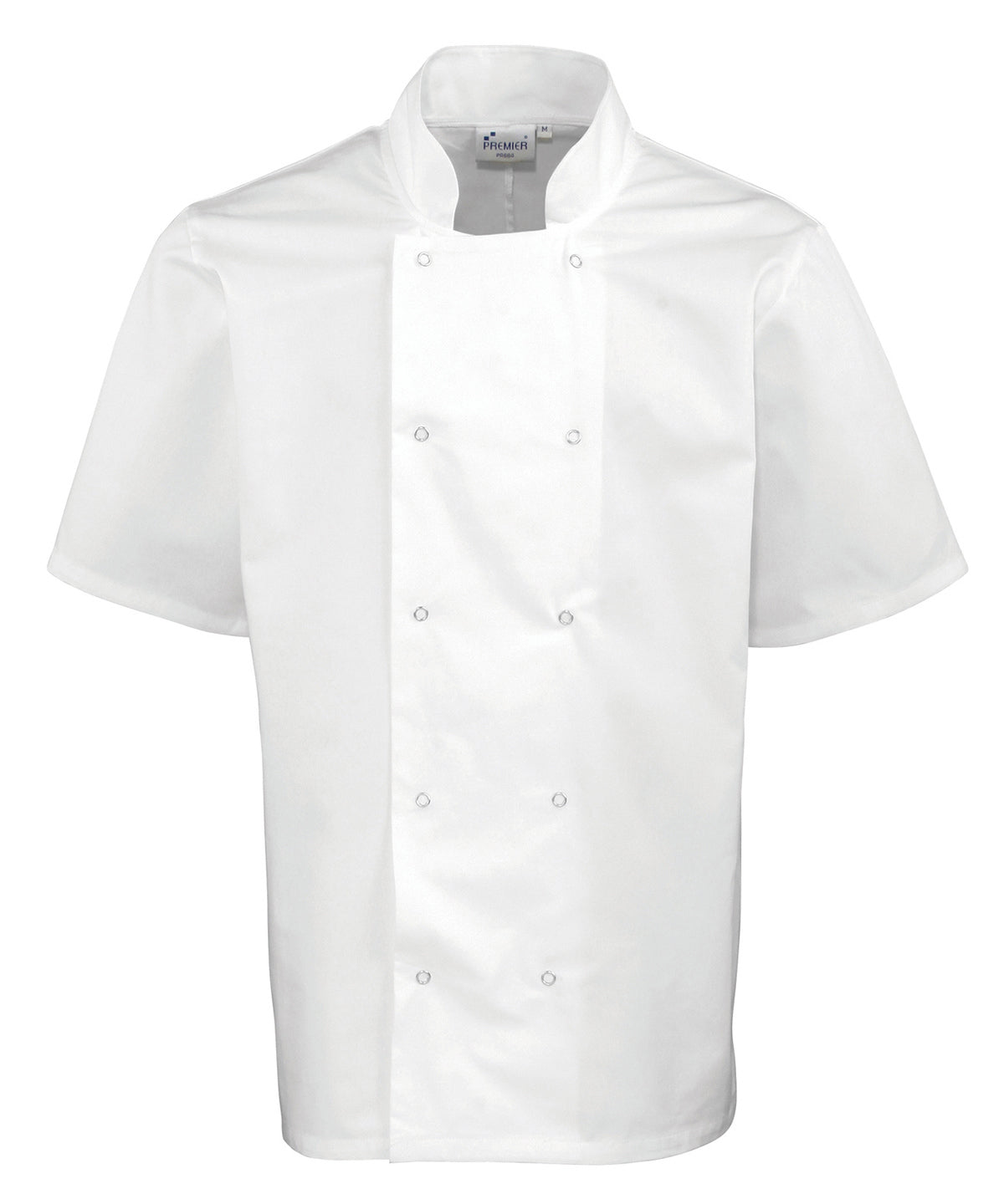 Studded front short sleeve chef's jacket