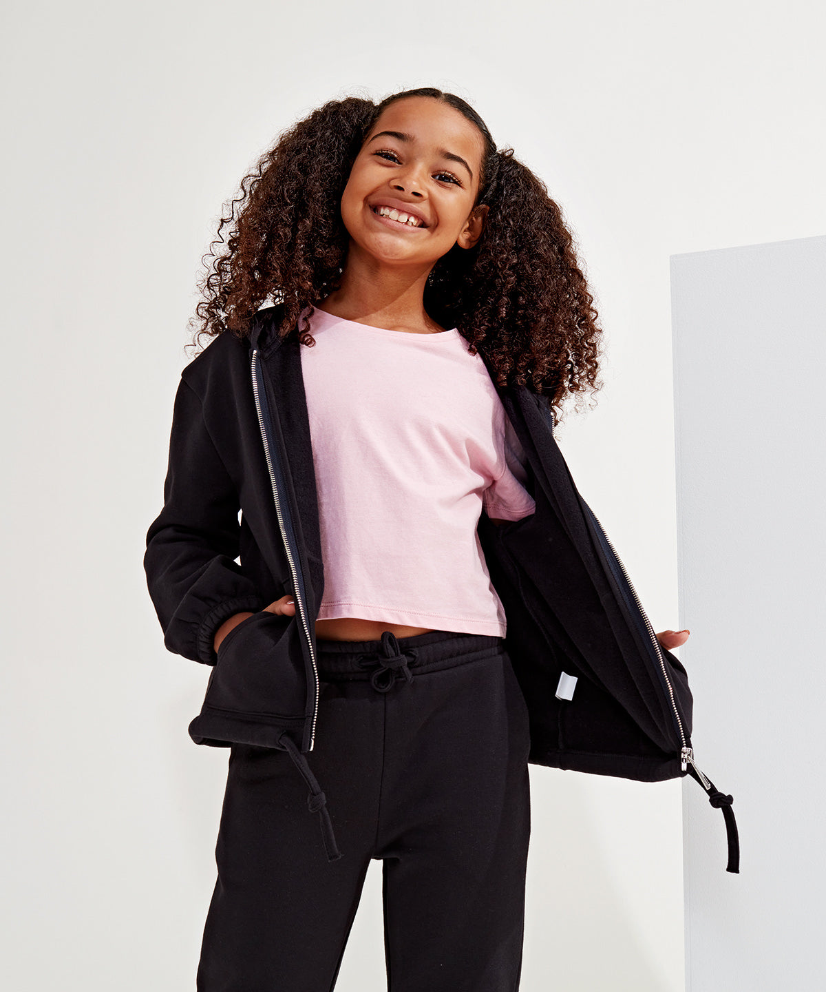 Kids TriDri® recycled cropped oversize full-zip hoodie