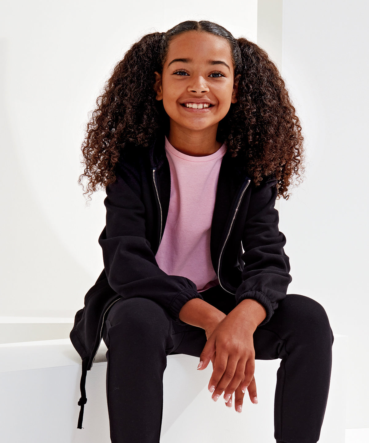 Kids TriDri® recycled cropped oversize full-zip hoodie