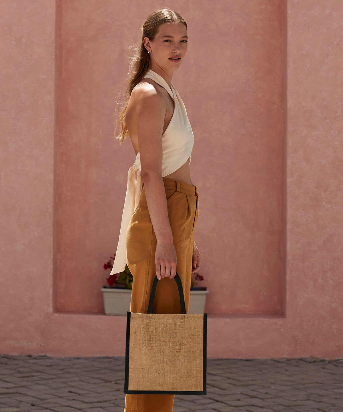 Natural starched jute midi tote