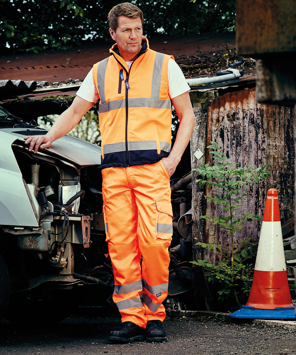 Hi-vis polycotton cargo trousers with kneepad pockets (HV018T/3M)